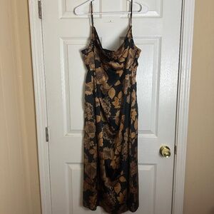 Lulu's Black and Gold Floral Midi Dress